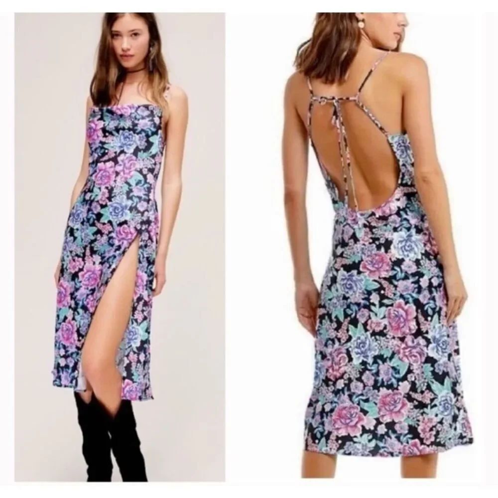 For love & Lemons NWT Morgan floral open back midi cowl neck dress XS